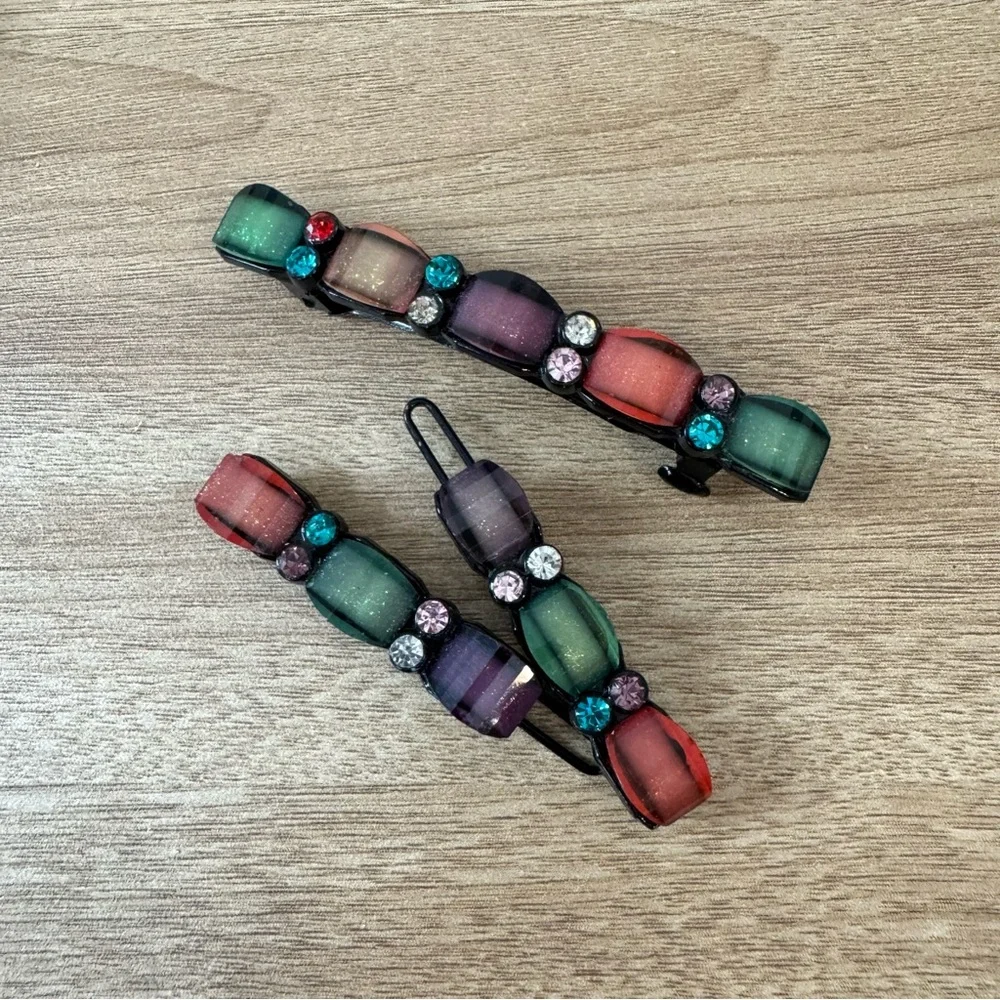Vintage 90’s Girl Set of Multicolor Gemstone Hair Clips
